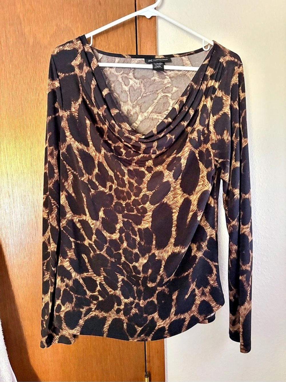 INC International Concepts Animal Print Cowl Neck Top in Black & Brown Size